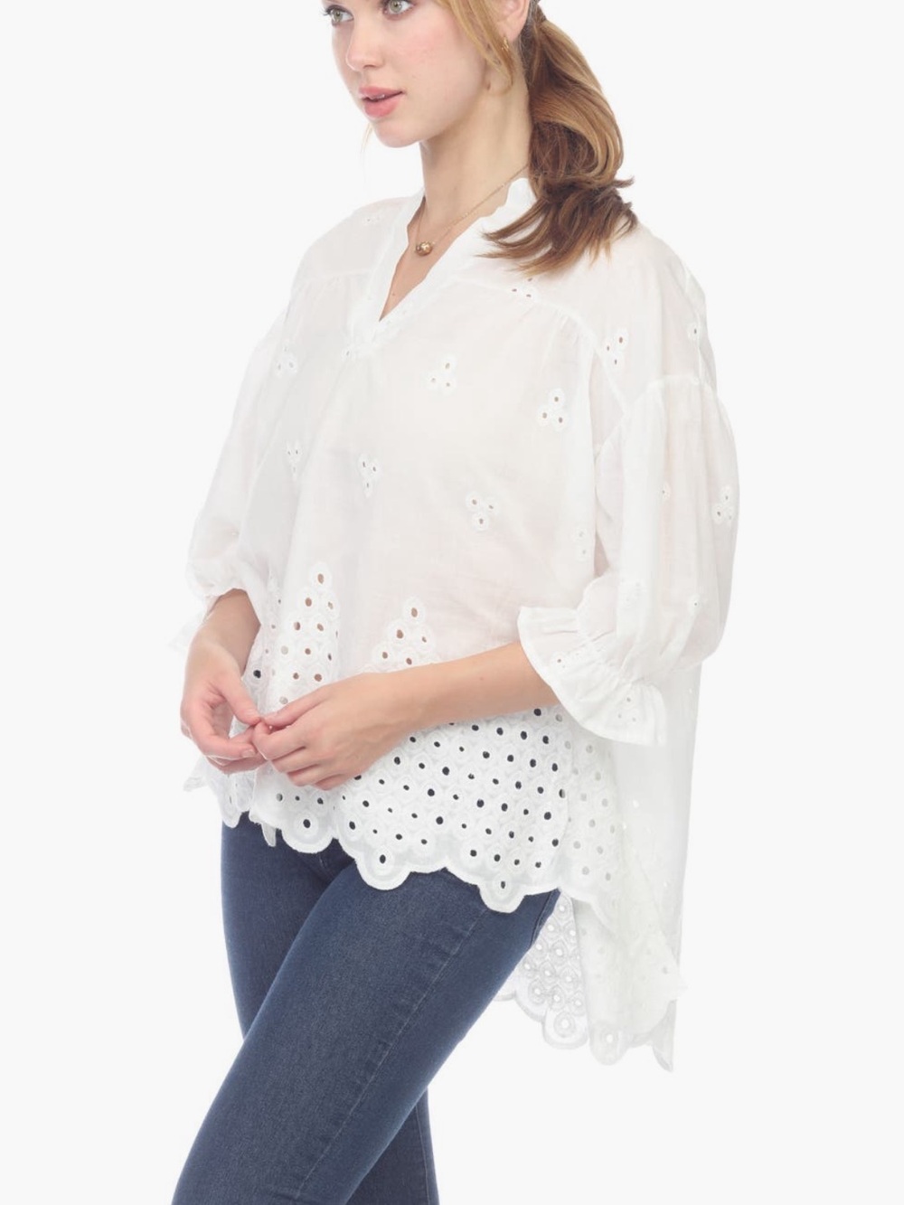RAIN Embroidered Eyelet Top
